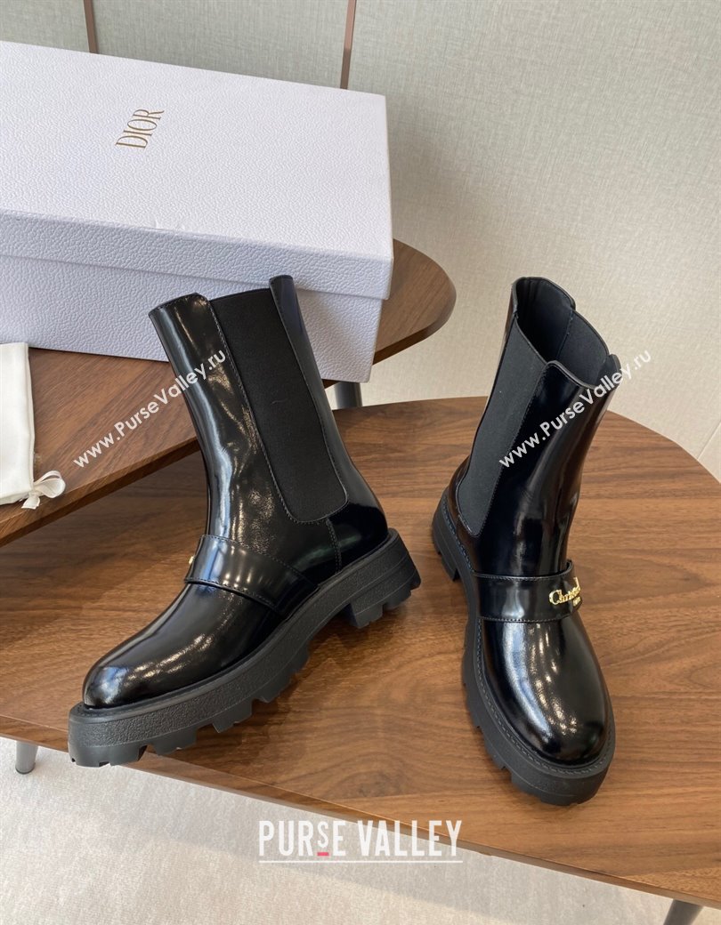Dior D-Quest Ankle Boots in Shiny Calfskin Black 2025 0822 (KL-250822055)