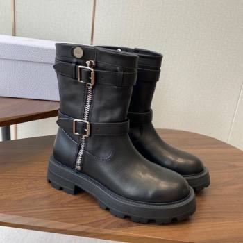 Dior D-Major Ankle Boots in Black Calfskin Leather with Zip and Buckle 2025 DR082104 (KL-250822063)