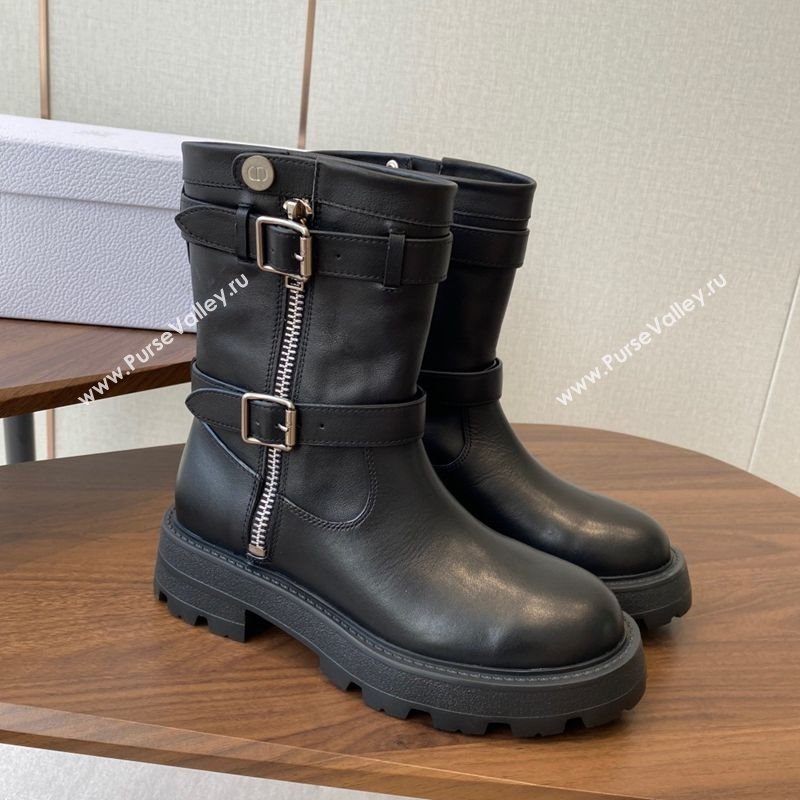 Dior D-Major Ankle Boots in Black Calfskin Leather with Zip and Buckle 2025 DR082104 (KL-250822063)