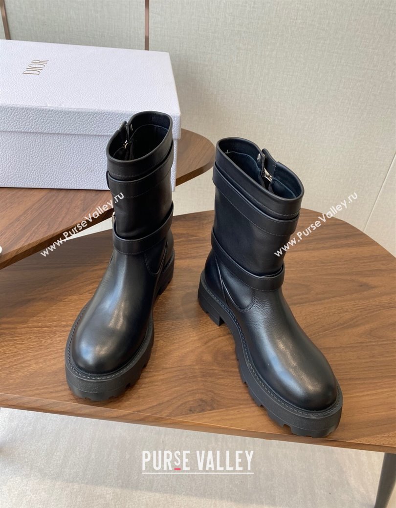 Dior D-Major Ankle Boots in Black Calfskin Leather with Zip and Buckle 2025 DR082104 (KL-250822063)