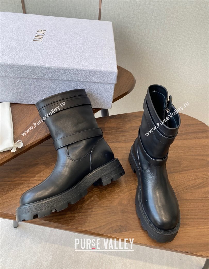 Dior D-Major Ankle Boots in Black Calfskin Leather with Zip and Buckle 2025 DR082104 (KL-250822063)