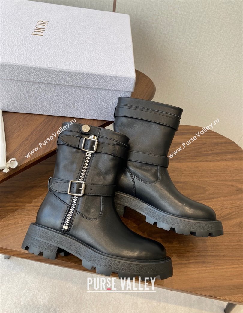 Dior D-Major Ankle Boots in Black Calfskin Leather with Zip and Buckle 2025 DR082104 (KL-250822063)