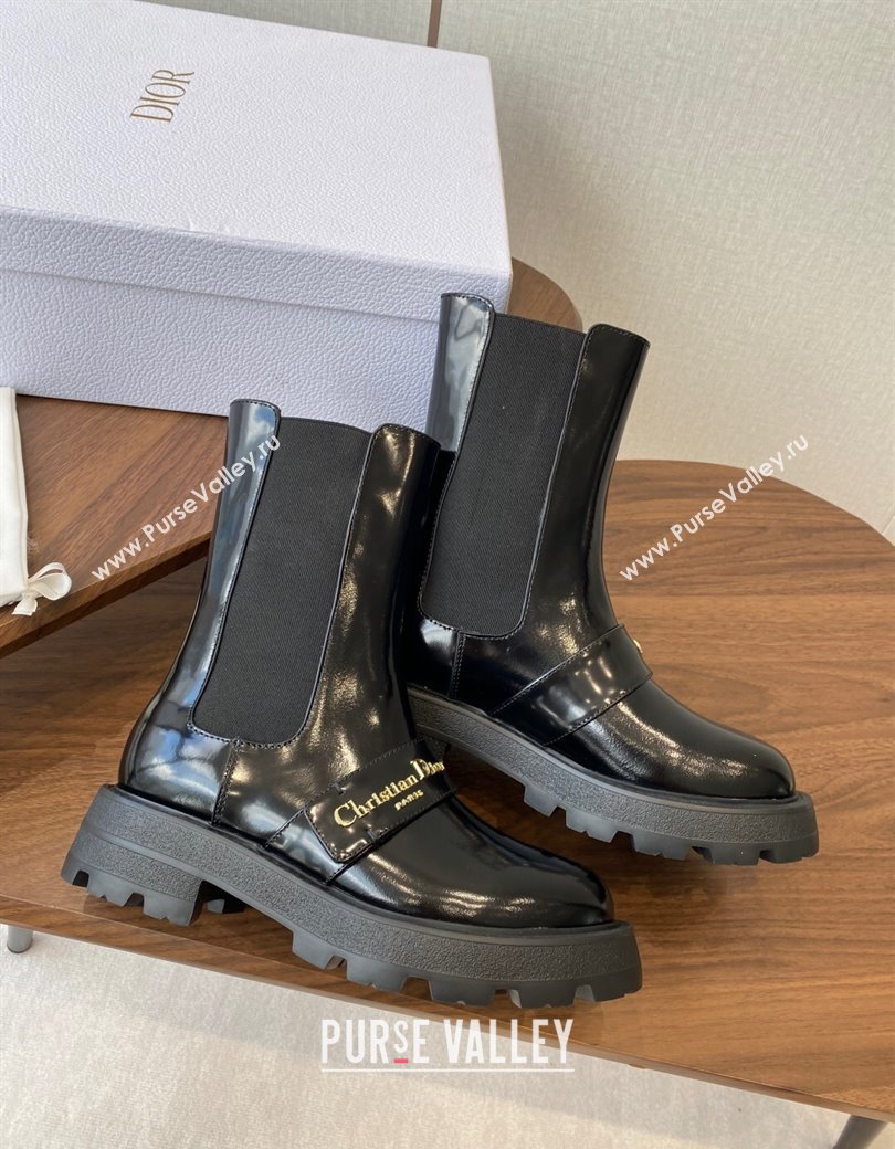 Dior D-Quest Ankle Boots in Shiny Calfskin Black 2025 0822 (KL-250822055)