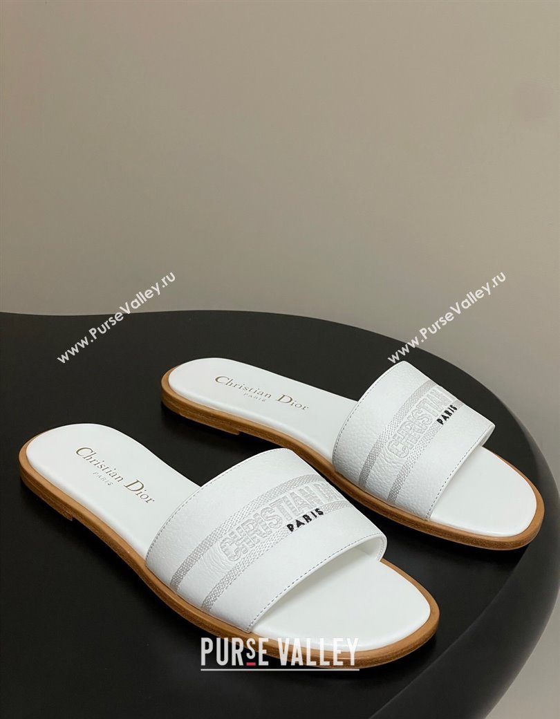 Dior Dway Flat Slides Sandal in Grained Calfskin Leather White 2025 S03W (MD-250822065)