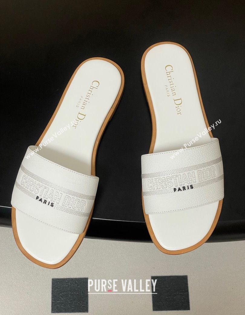 Dior Dway Flat Slides Sandal in Grained Calfskin Leather White 2025 S03W (MD-250822065)