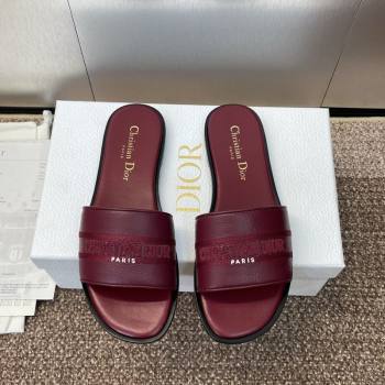 Dior Dway Flat Slides Sandal in Grained Calfskin Leather Burgundy 2025 S03W (MD-250822070)
