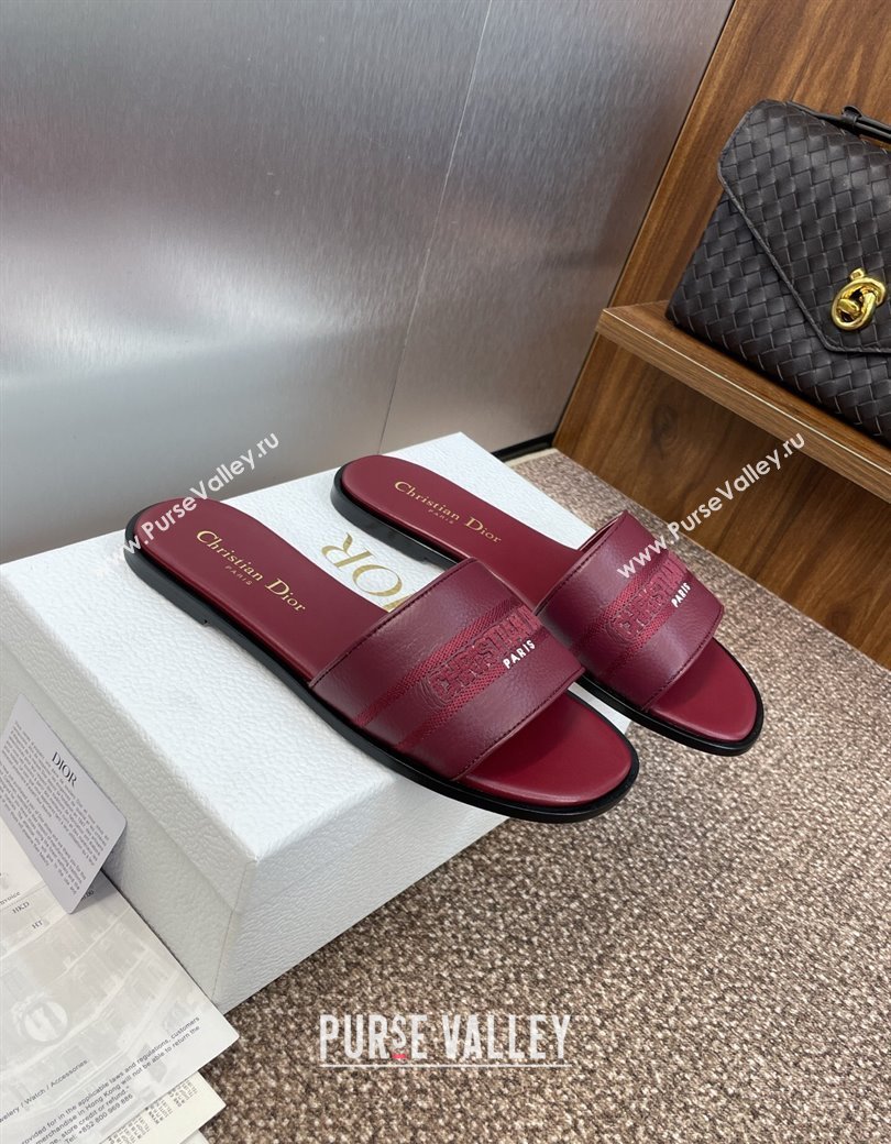 Dior Dway Flat Slides Sandal in Grained Calfskin Leather Burgundy 2025 S03W (MD-250822070)