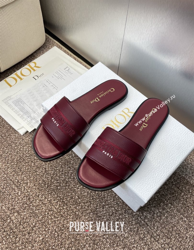 Dior Dway Flat Slides Sandal in Grained Calfskin Leather Burgundy 2025 S03W (MD-250822070)