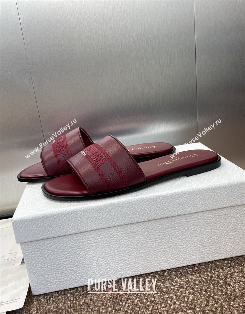 Dior Dway Flat Slides Sandal in Grained Calfskin Leather Burgundy 2025 S03W (MD-250822070)