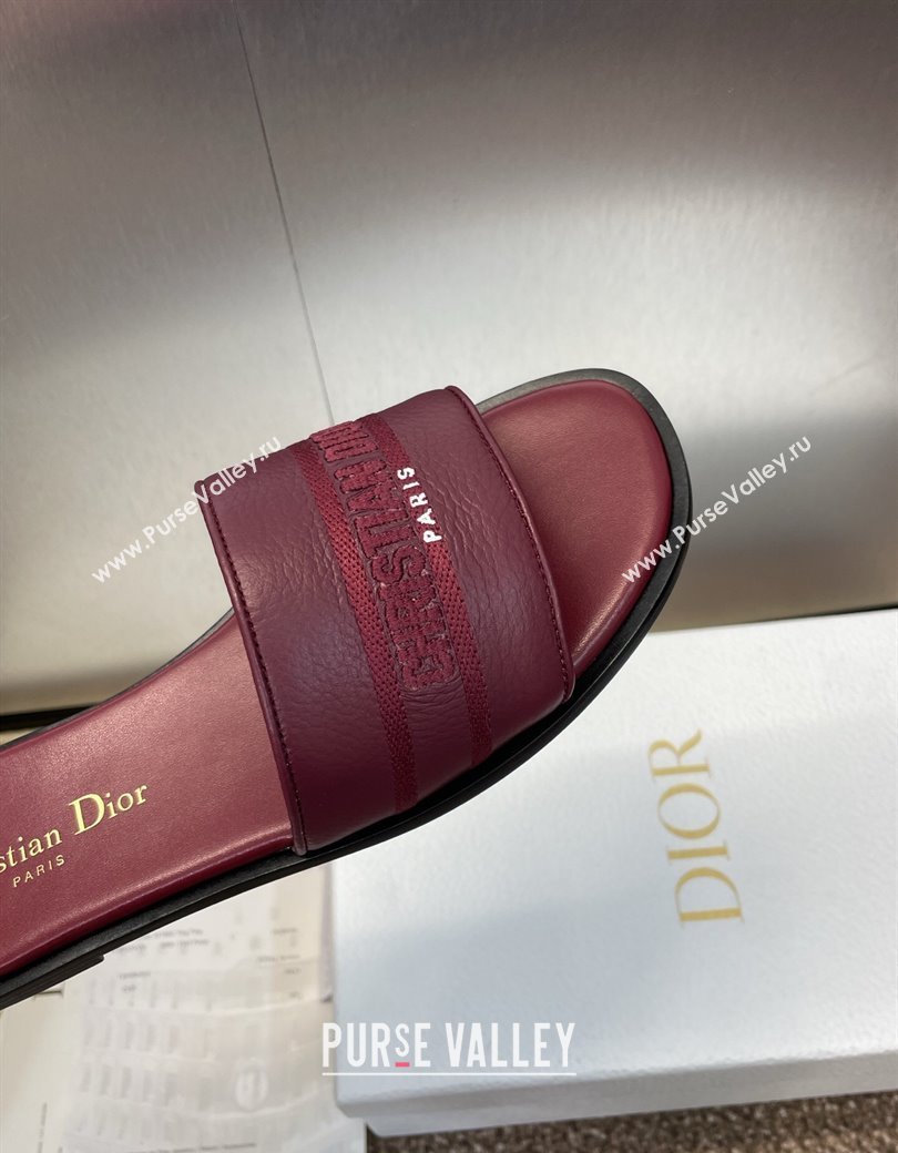 Dior Dway Flat Slides Sandal in Grained Calfskin Leather Burgundy 2025 S03W (MD-250822070)