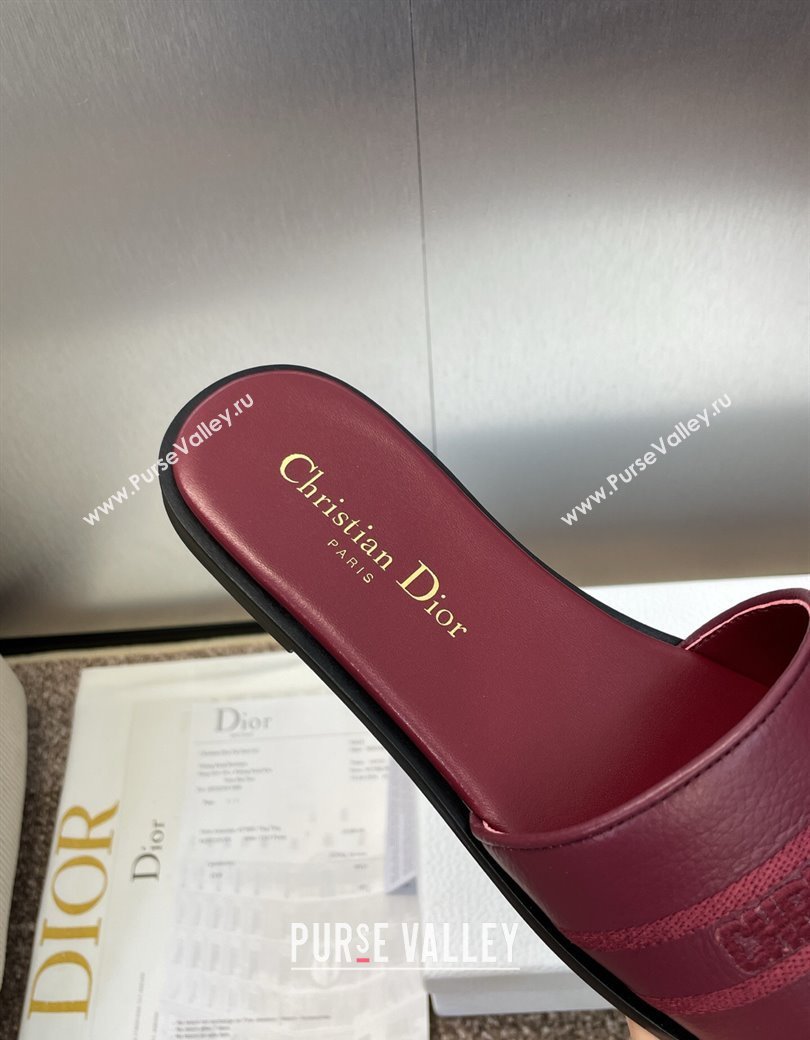 Dior Dway Flat Slides Sandal in Grained Calfskin Leather Burgundy 2025 S03W (MD-250822070)