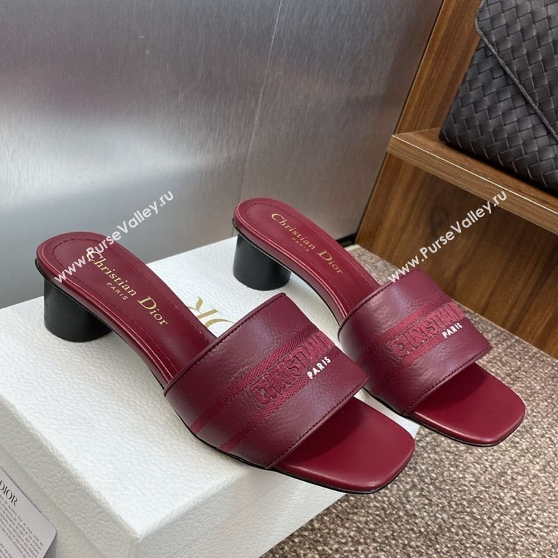 Dior Dway Heel Slides Sandal 4cm in Grained Calfskin Leather Burgundy 2025 S03W (MD-250822071)