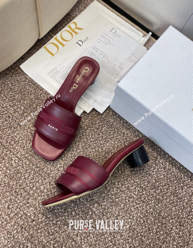 Dior Dway Heel Slides Sandal 4cm in Grained Calfskin Leather Burgundy 2025 S03W (MD-250822071)