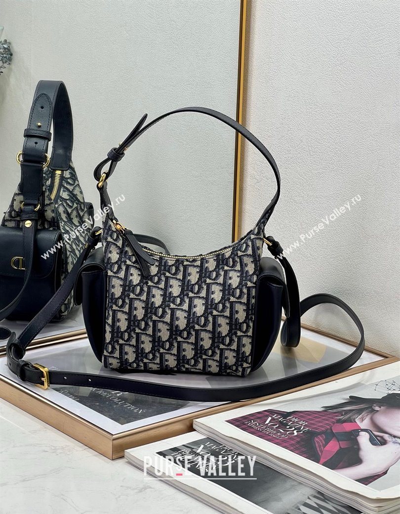 Dior D-Dream Mini Bag in Blue Oblique Jacquard and Black Smooth Calfskin 2025 (XXG-250929086)