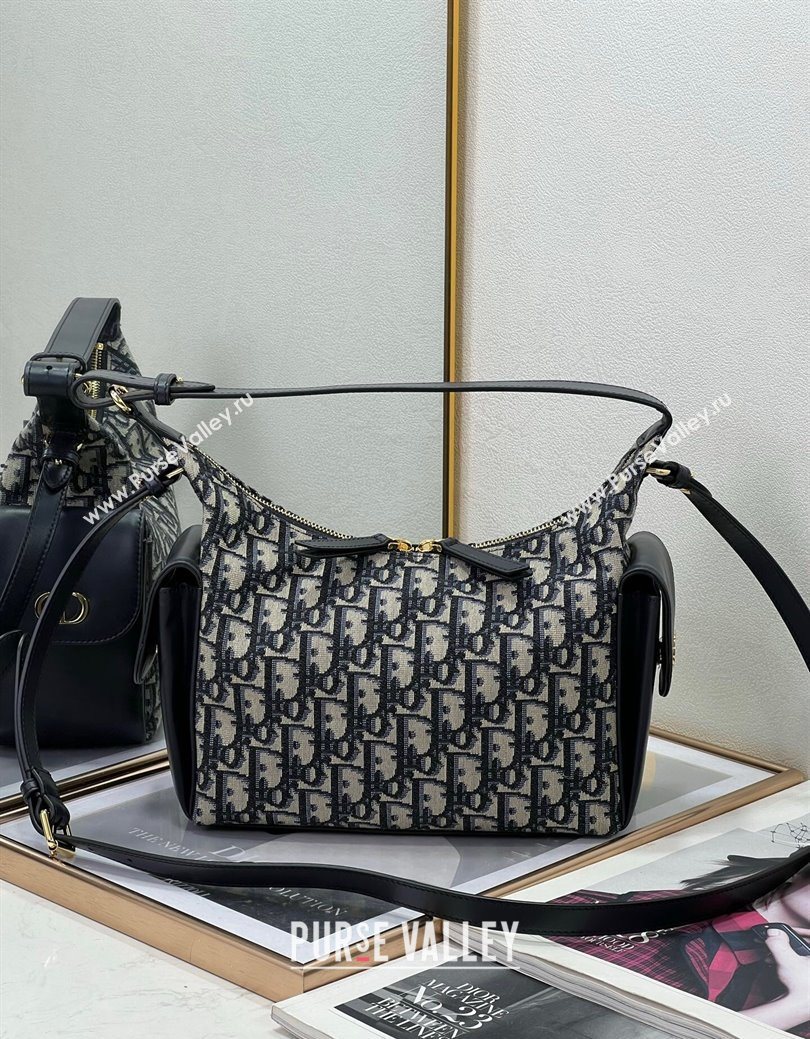 Dior D-Dream Medium Bag in Blue Oblique Jacquard and Black Smooth Calfskin 2025 (XXG-250929091)