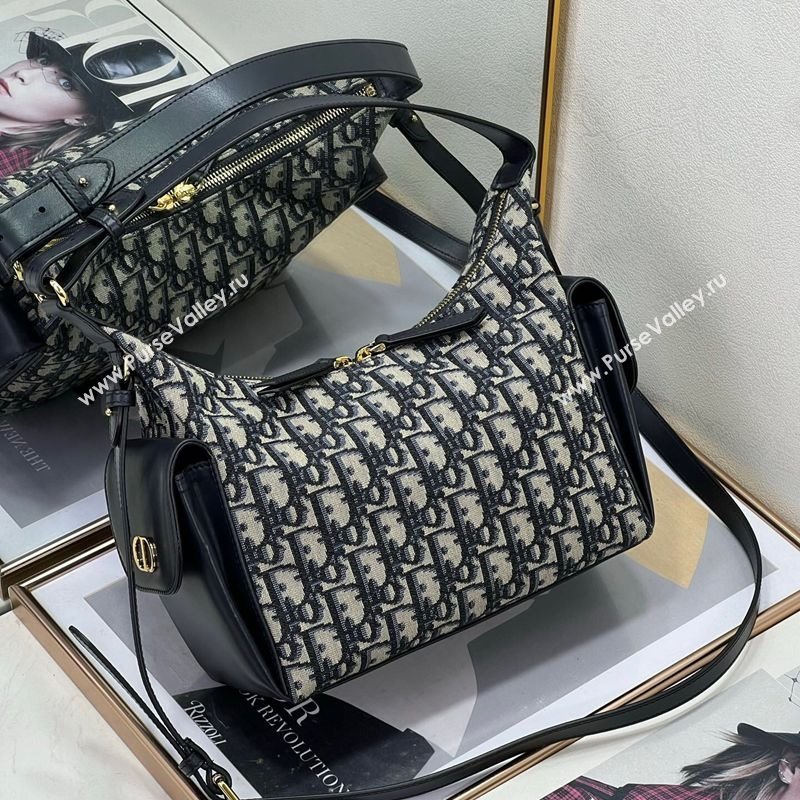 Dior D-Dream Medium Bag in Blue Oblique Jacquard and Black Smooth Calfskin 2025 (XXG-250929091)