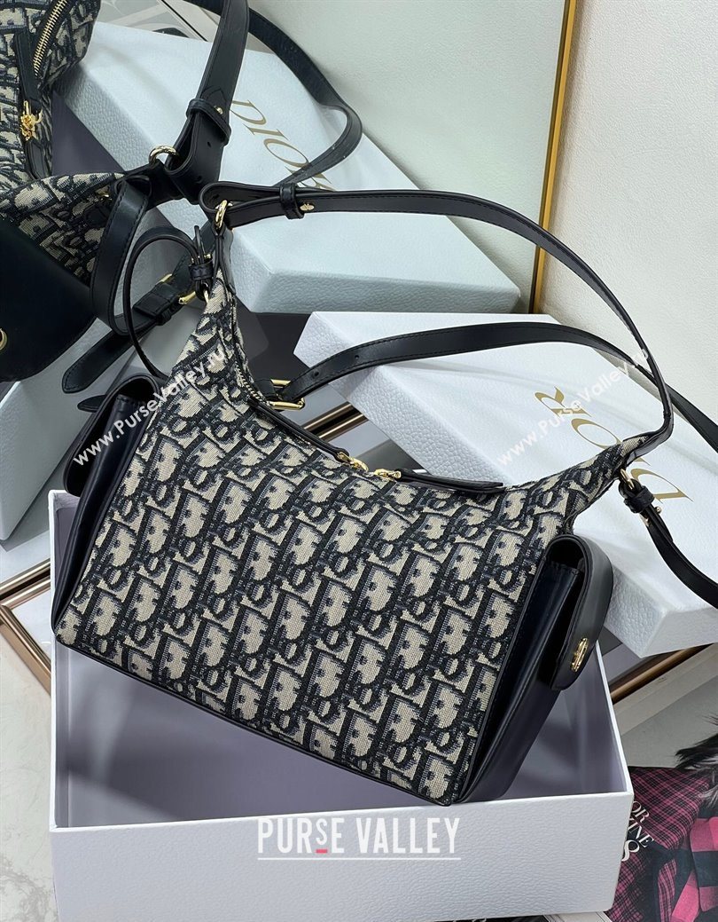 Dior D-Dream Medium Bag in Blue Oblique Jacquard and Black Smooth Calfskin 2025 (XXG-250929091)