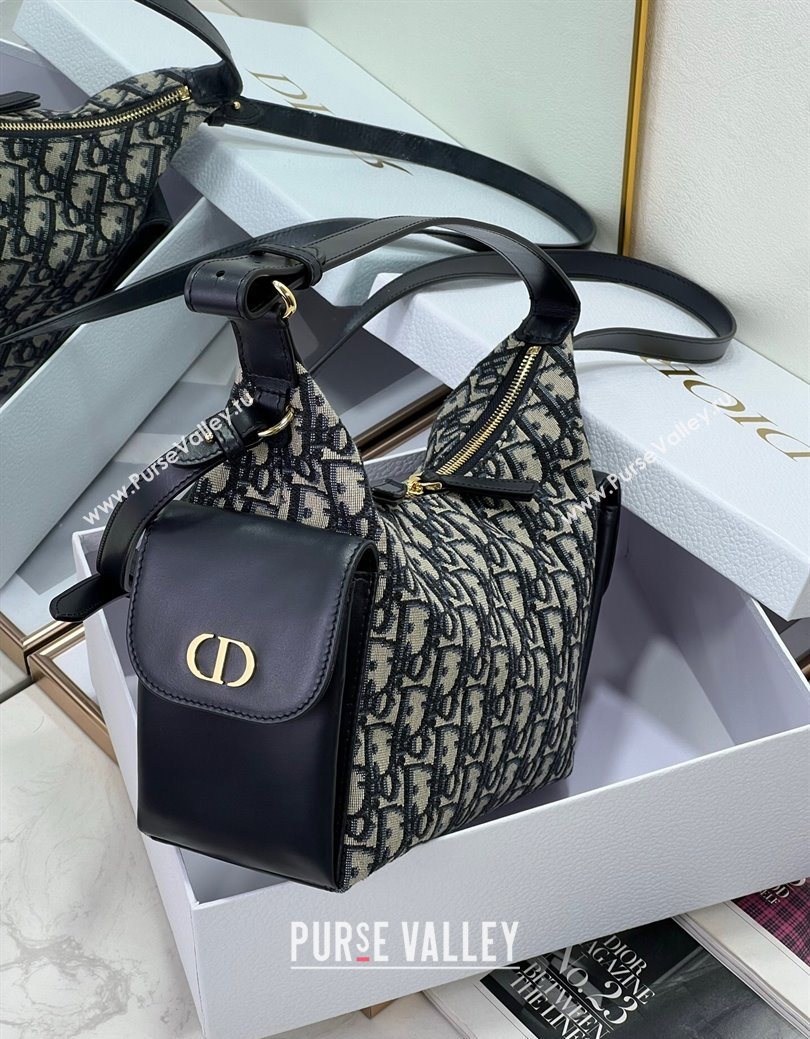 Dior D-Dream Medium Bag in Blue Oblique Jacquard and Black Smooth Calfskin 2025 (XXG-250929091)