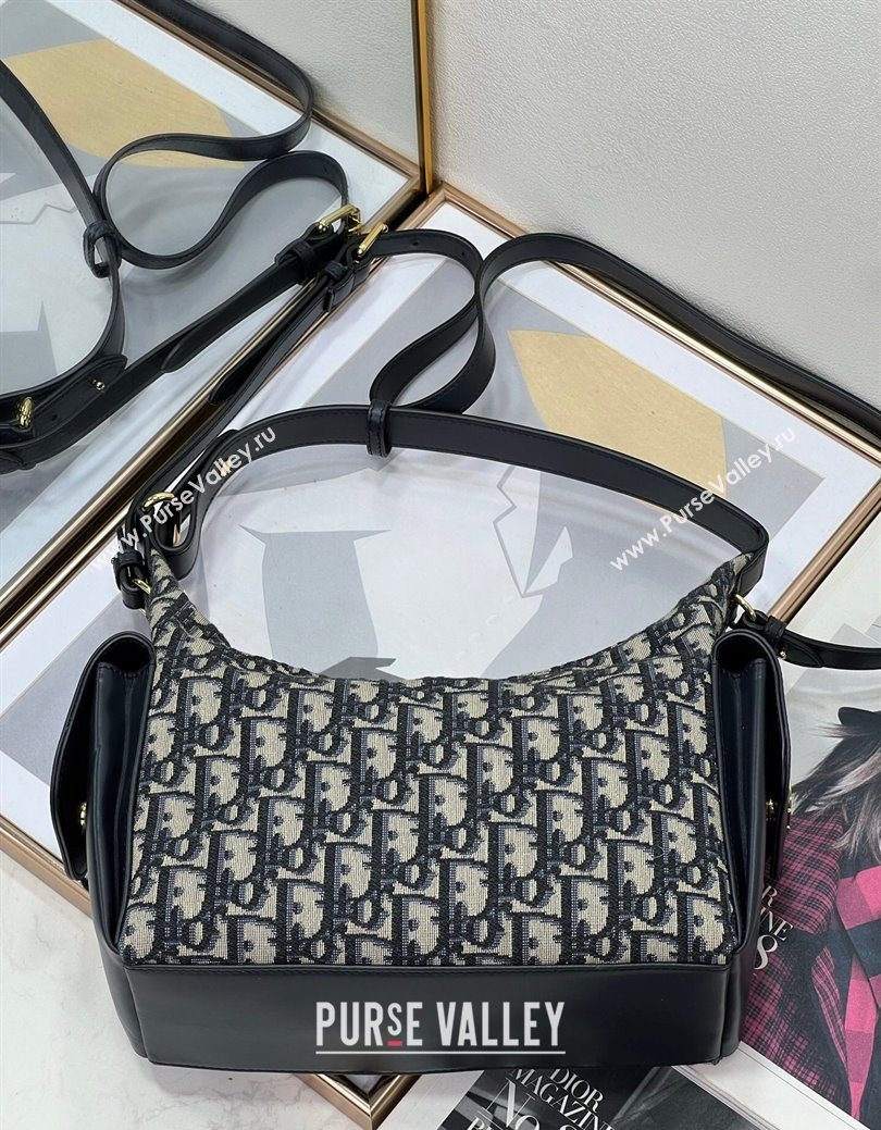 Dior D-Dream Medium Bag in Blue Oblique Jacquard and Black Smooth Calfskin 2025 (XXG-250929091)