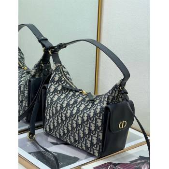 Dior D-Dream Medium Bag in Blue Oblique Jacquard and Black Smooth Calfskin 2025 (XXG-250929091)