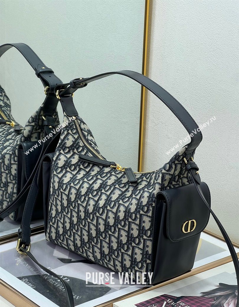 Dior D-Dream Medium Bag in Blue Oblique Jacquard and Black Smooth Calfskin 2025 (XXG-250929091)