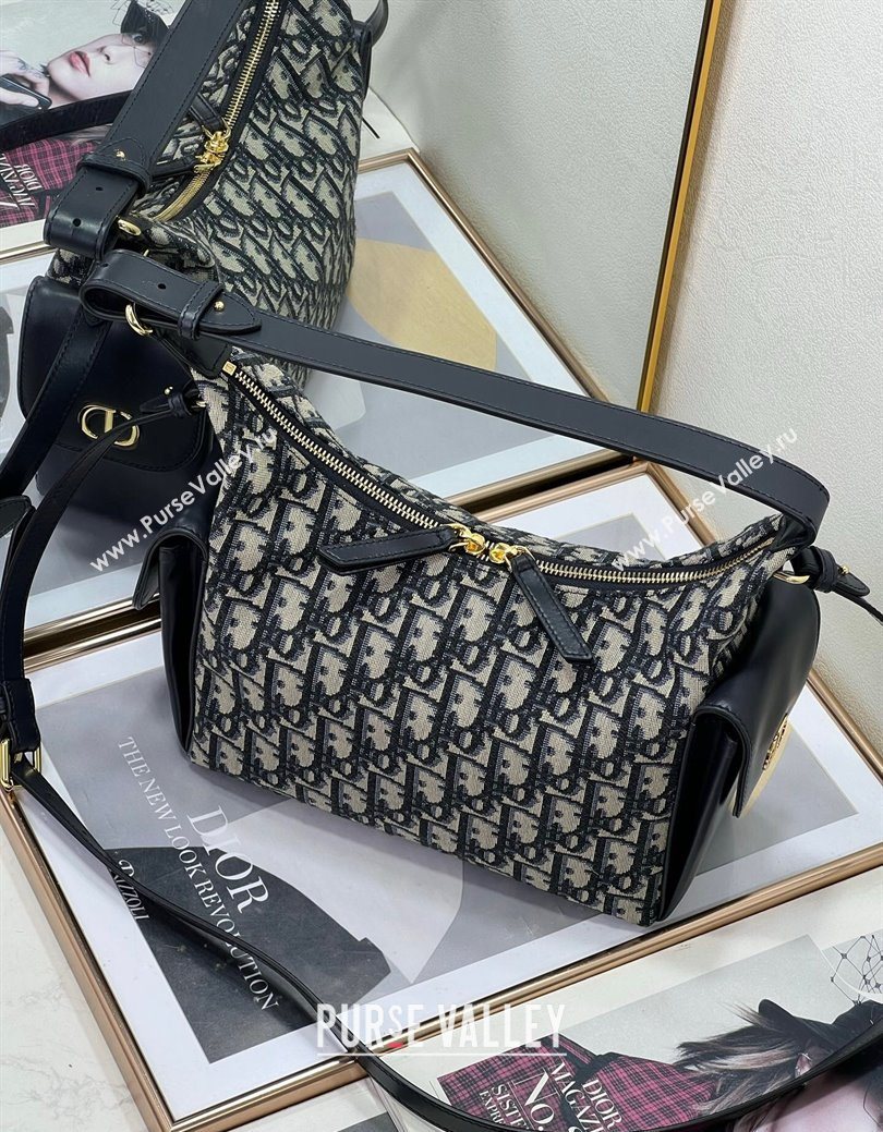 Dior D-Dream Medium Bag in Blue Oblique Jacquard and Black Smooth Calfskin 2025 (XXG-250929091)