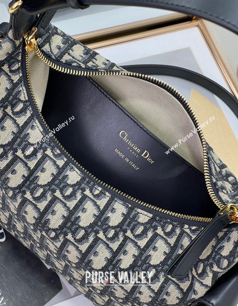 Dior D-Dream Medium Bag in Blue Oblique Jacquard and Black Smooth Calfskin 2025 (XXG-250929091)