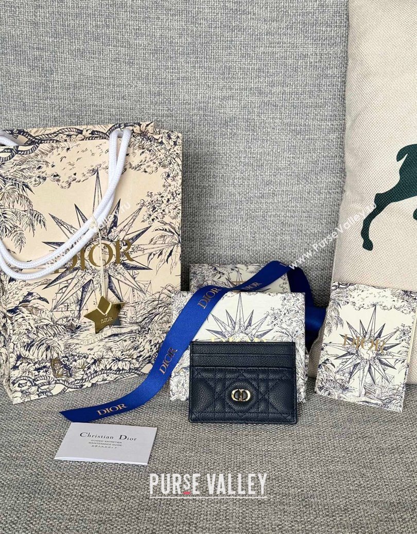 Dior Caro Freesia Card Holder in Supple Cannage Calfskin Midnight Blue 2025 S5130 (XXG-250929078)