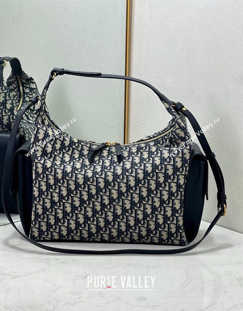 Dior D-Dream Large Bag in Blue Oblique Jacquard and Black Smooth Calfskin 2025 (XXG-250929096)