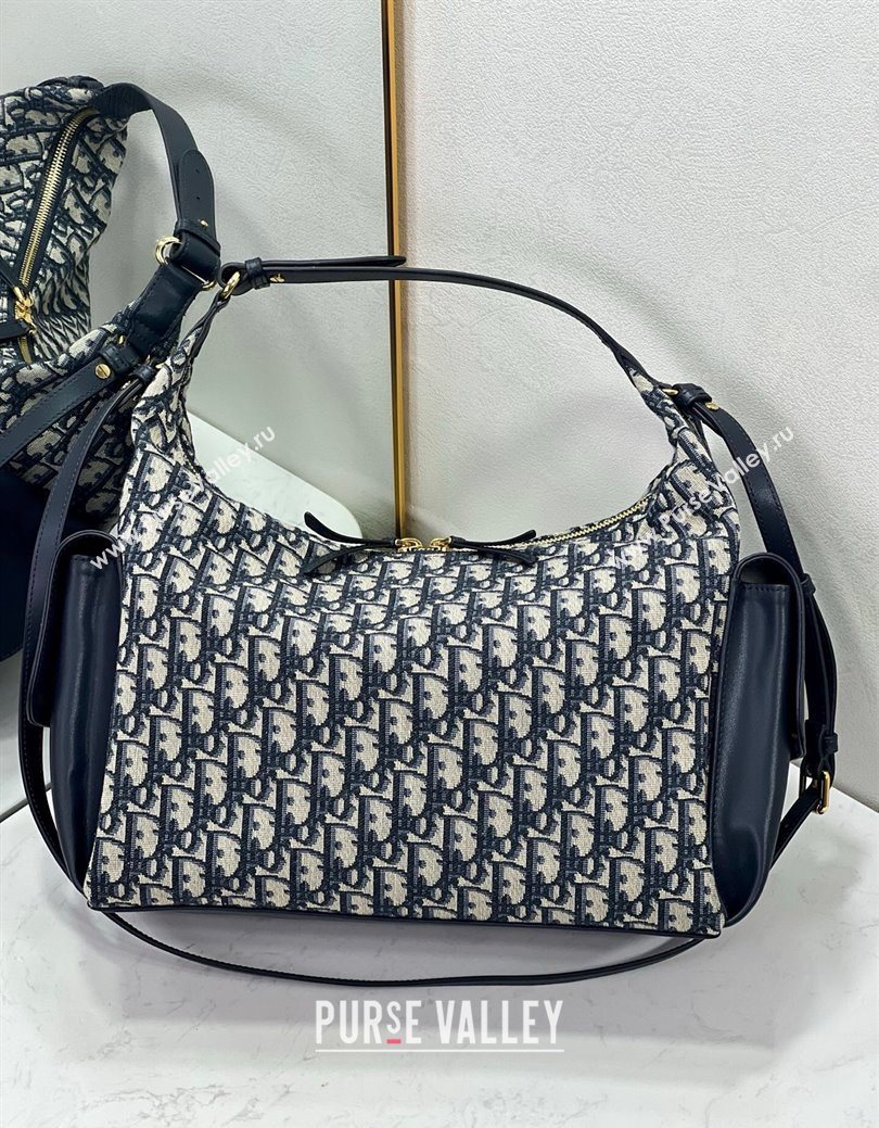 Dior D-Dream Large Bag in Blue Oblique Jacquard and Black Smooth Calfskin 2025 (XXG-250929096)