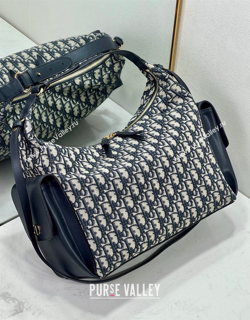 Dior D-Dream Large Bag in Blue Oblique Jacquard and Black Smooth Calfskin 2025 (XXG-250929096)