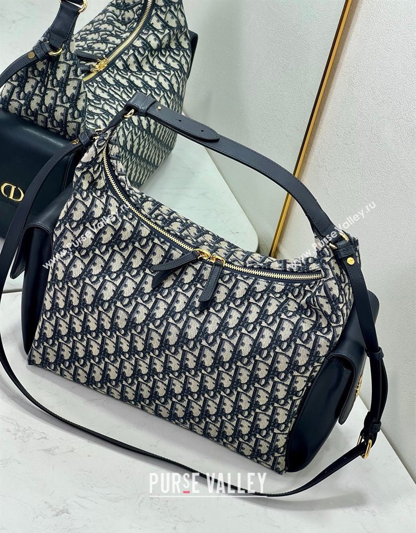Dior D-Dream Large Bag in Blue Oblique Jacquard and Black Smooth Calfskin 2025 (XXG-250929096)