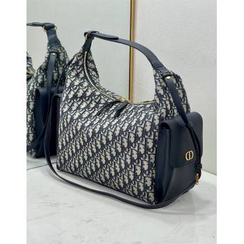 Dior D-Dream Large Bag in Blue Oblique Jacquard and Black Smooth Calfskin 2025 (XXG-250929096)