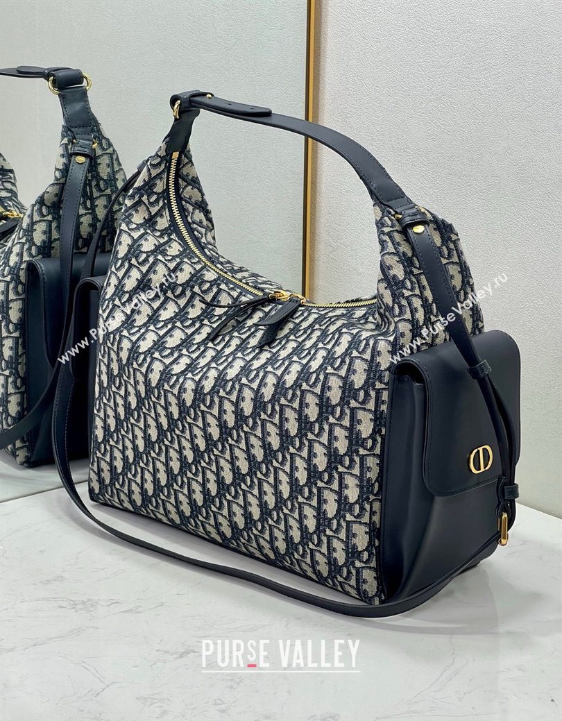 Dior D-Dream Large Bag in Blue Oblique Jacquard and Black Smooth Calfskin 2025 (XXG-250929096)