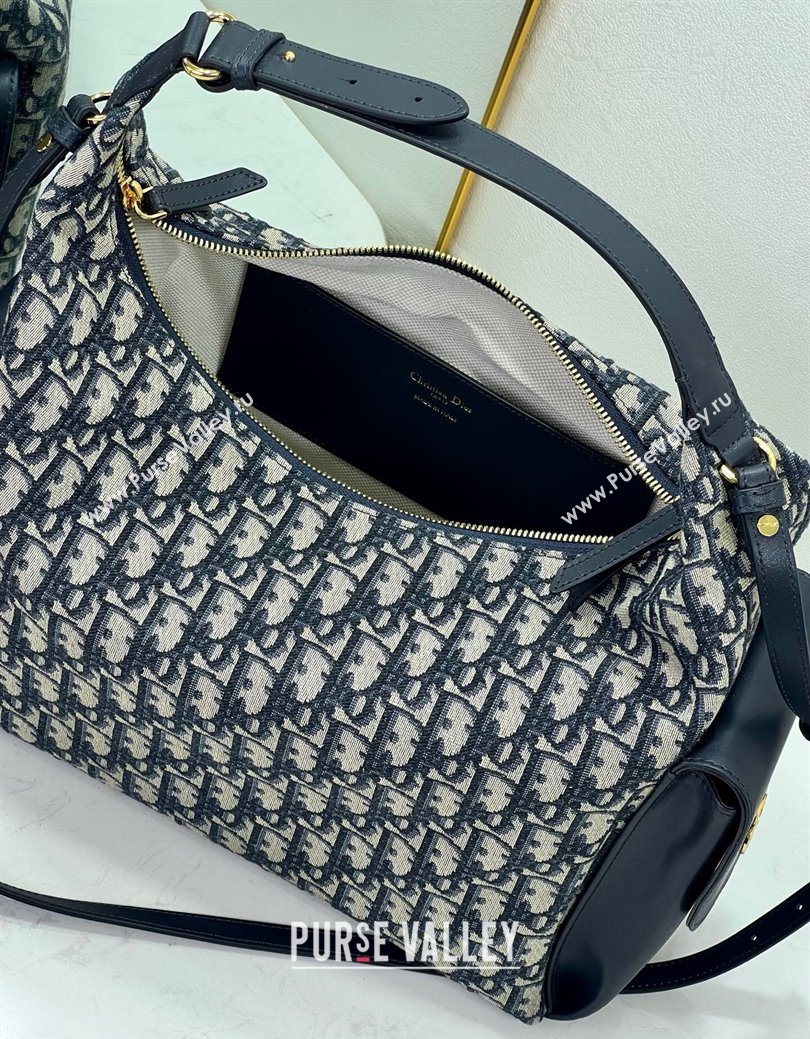 Dior D-Dream Large Bag in Blue Oblique Jacquard and Black Smooth Calfskin 2025 (XXG-250929096)