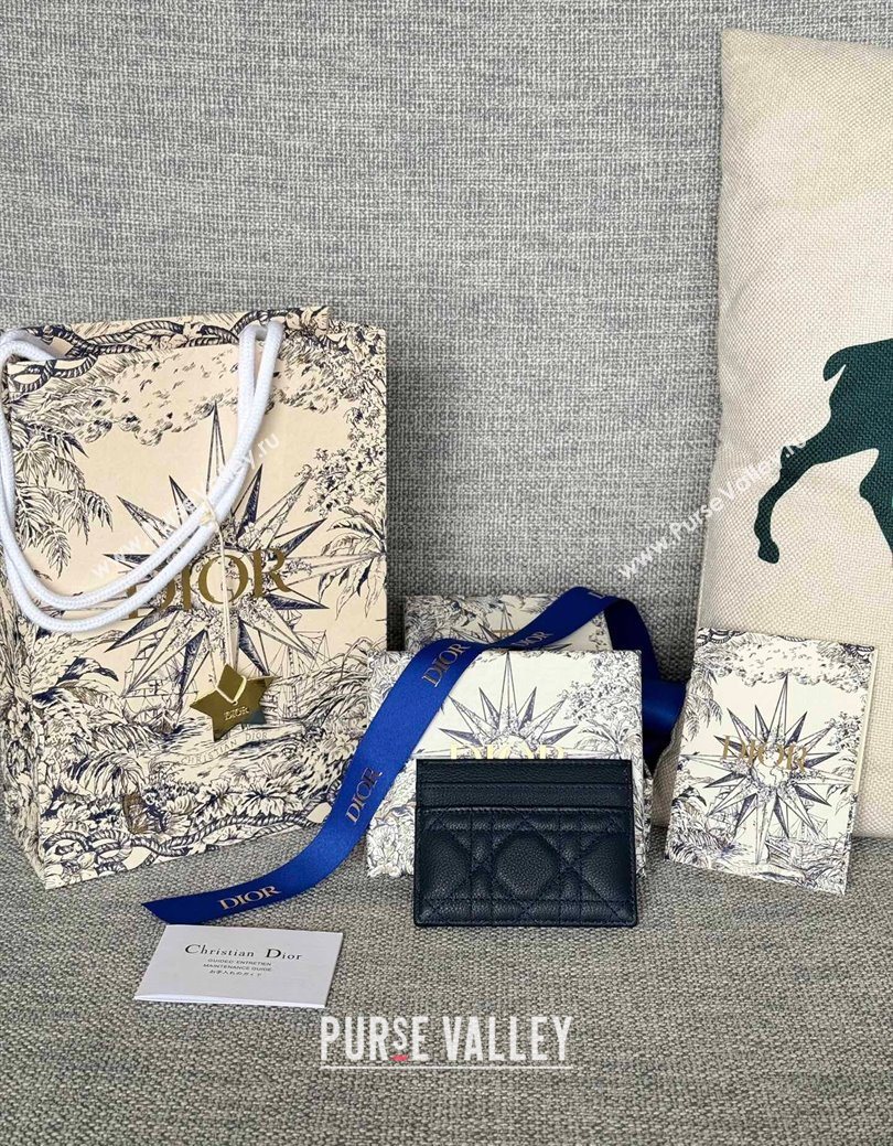 Dior Caro Freesia Card Holder in Supple Cannage Calfskin Midnight Blue 2025 S5130 (XXG-250929078)