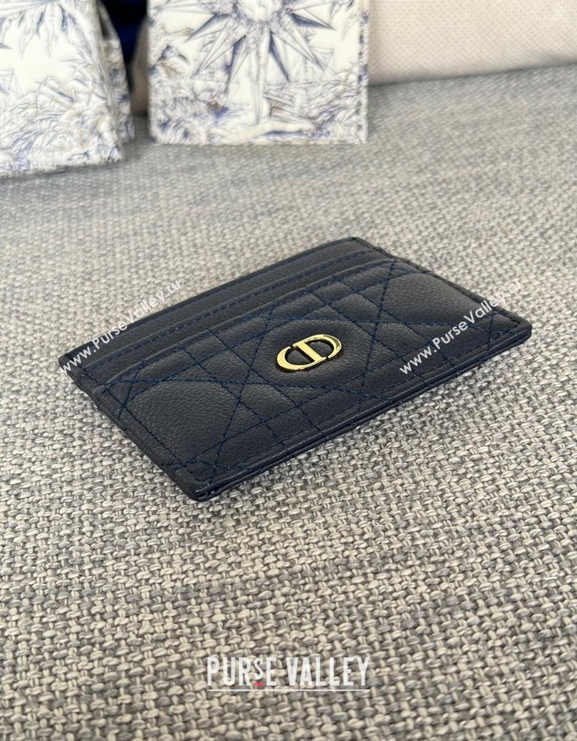 Dior Caro Freesia Card Holder in Supple Cannage Calfskin Midnight Blue 2025 S5130 (XXG-250929078)
