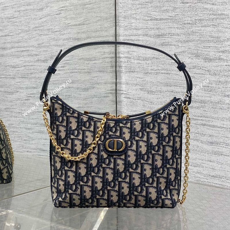 Dior Miss Caro Diorling Mini Bag with Chain in Blue and Beige Oblique Jacquard 2025 (XXG-250929101)