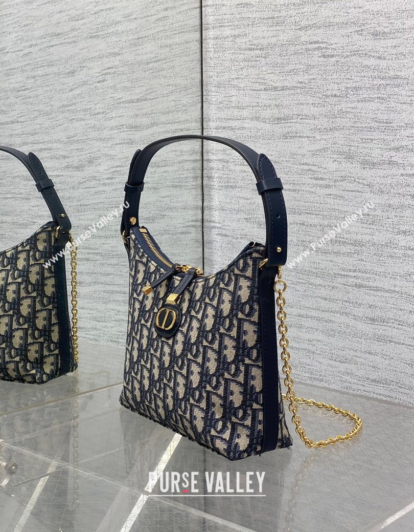 Dior Miss Caro Diorling Mini Bag with Chain in Blue and Beige Oblique Jacquard 2025 (XXG-250929101)