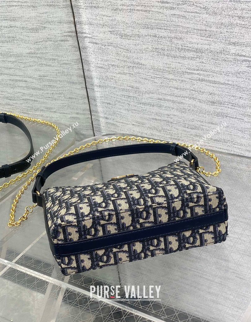 Dior Miss Caro Diorling Mini Bag with Chain in Blue and Beige Oblique Jacquard 2025 (XXG-250929101)