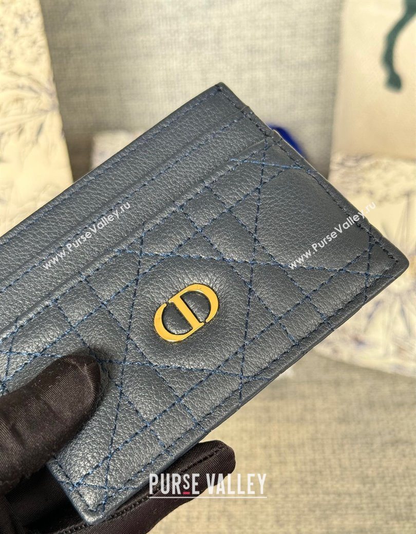 Dior Caro Freesia Card Holder in Supple Cannage Calfskin Midnight Blue 2025 S5130 (XXG-250929078)