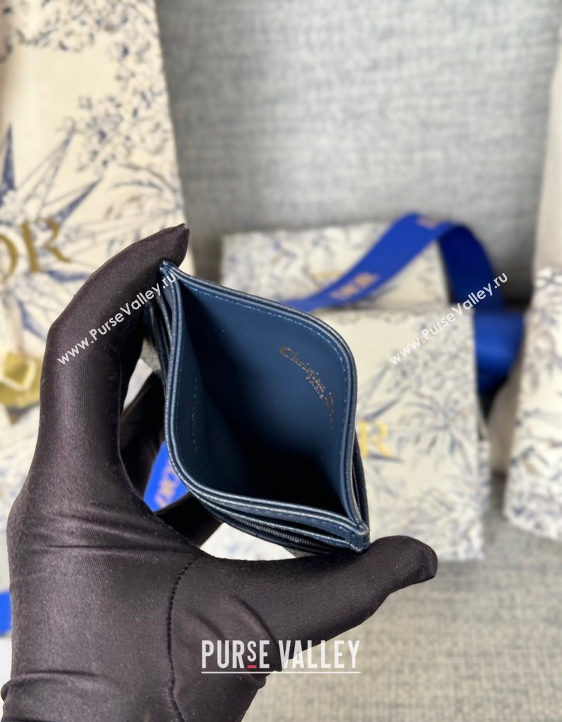 Dior Caro Freesia Card Holder in Supple Cannage Calfskin Midnight Blue 2025 S5130 (XXG-250929078)