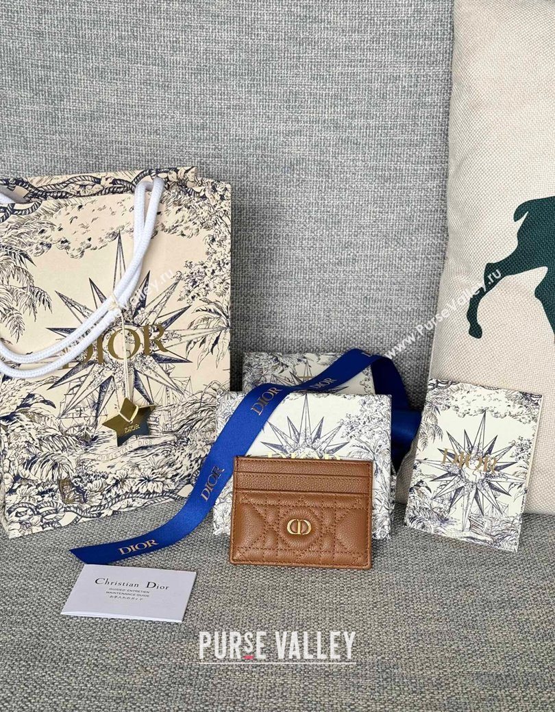 Dior Caro Freesia Card Holder in Supple Cannage Calfskin Brown 2025 S5130 (XXG-250929079)