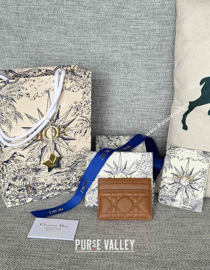 Dior Caro Freesia Card Holder in Supple Cannage Calfskin Brown 2025 S5130 (XXG-250929079)