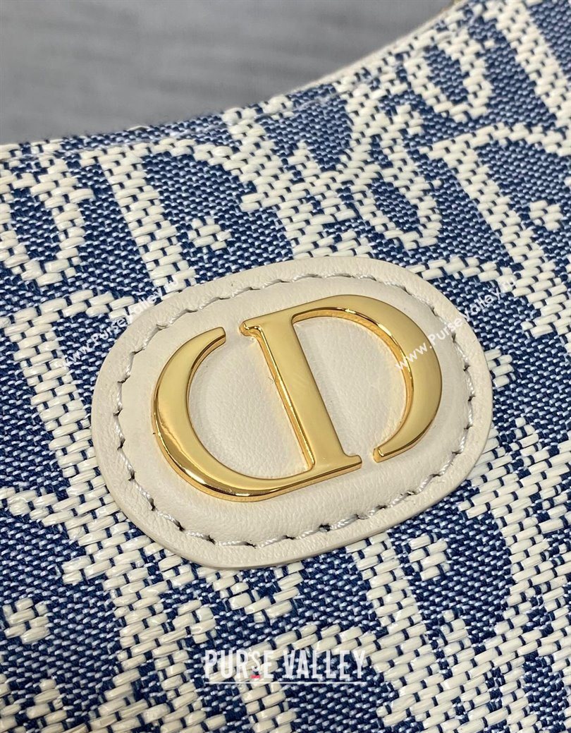 Dior Miss Caro Diorling Mini Bag with Chain in Blue Dior Oblique Chambray with Raffia Effect and White Calfskin 2025 (XXG-250929