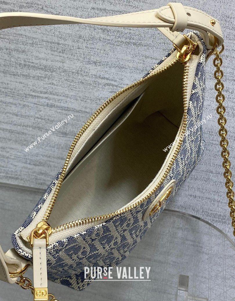 Dior Miss Caro Diorling Mini Bag with Chain in Blue Dior Oblique Chambray with Raffia Effect and White Calfskin 2025 (XXG-250929