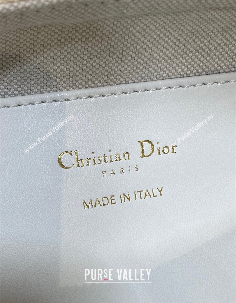 Dior Miss Caro Diorling Mini Bag with Chain in Blue Dior Oblique Chambray with Raffia Effect and White Calfskin 2025 (XXG-250929