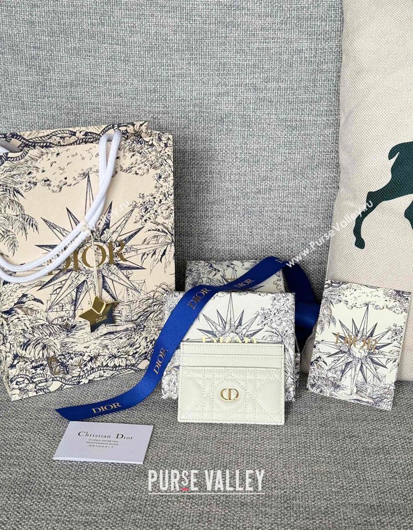 Dior Caro Freesia Card Holder in Supple Cannage Calfskin White 2025 S5130 (XXG-250929085)