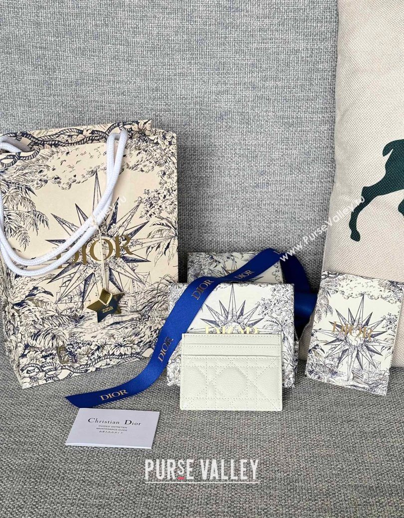 Dior Caro Freesia Card Holder in Supple Cannage Calfskin White 2025 S5130 (XXG-250929085)