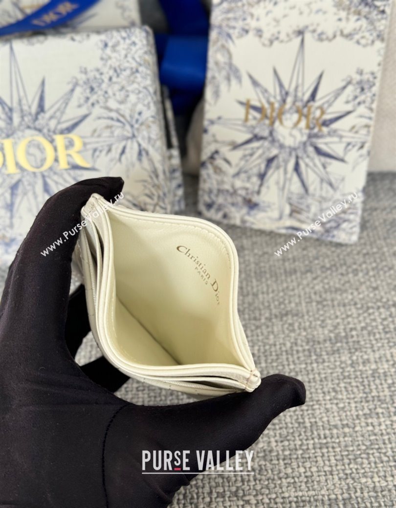 Dior Caro Freesia Card Holder in Supple Cannage Calfskin White 2025 S5130 (XXG-250929085)